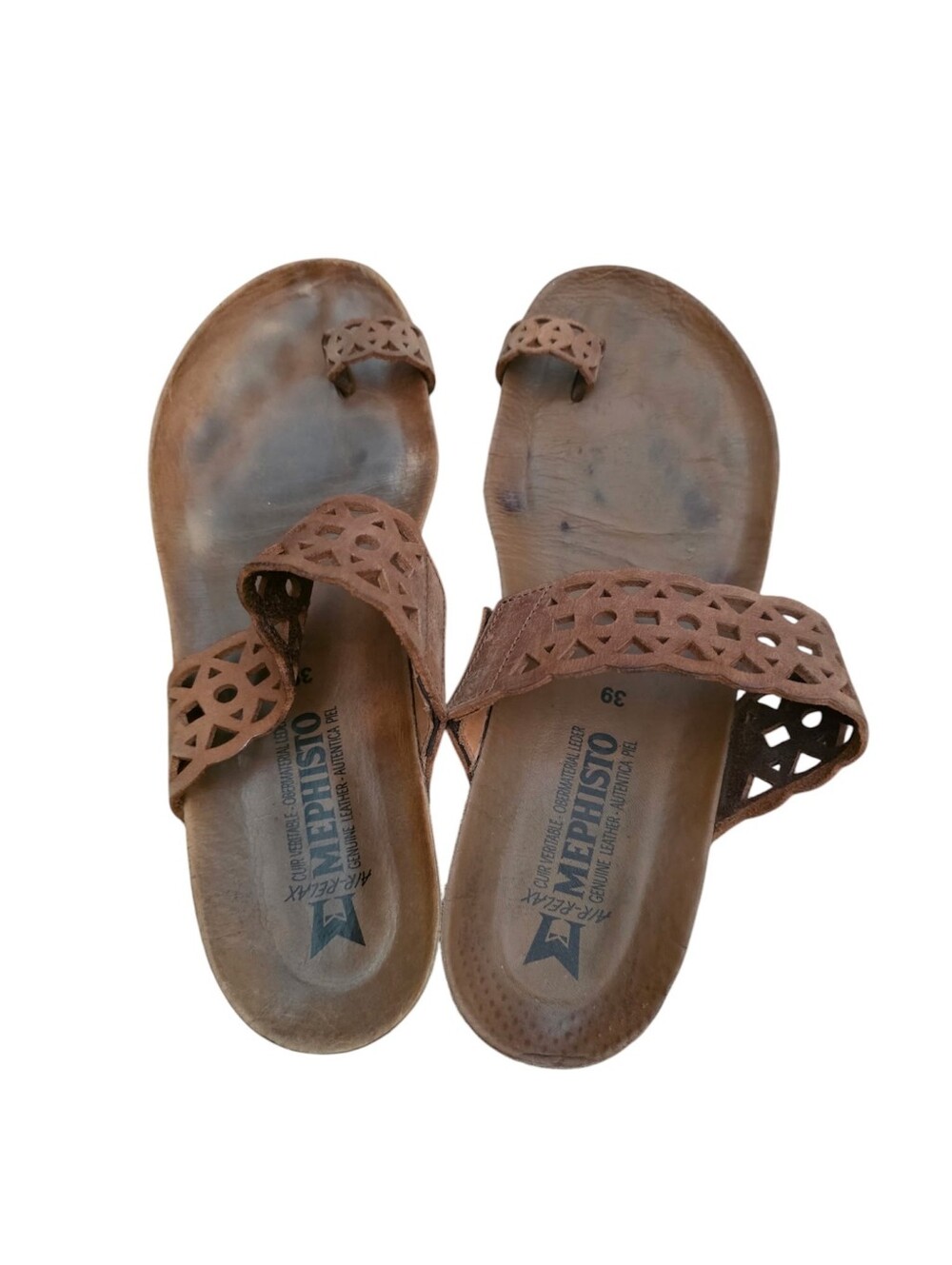 Mephisto Women's Chestnut Brown Cutout Leather Valia Toe-Loop Comfort Sandals